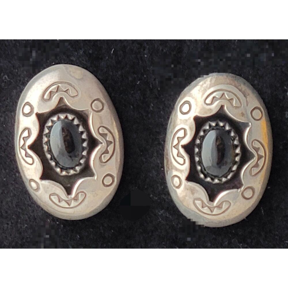 Earrings Carolyn Pollack Sterling Silver Onyx Shadow Box Post Signed
